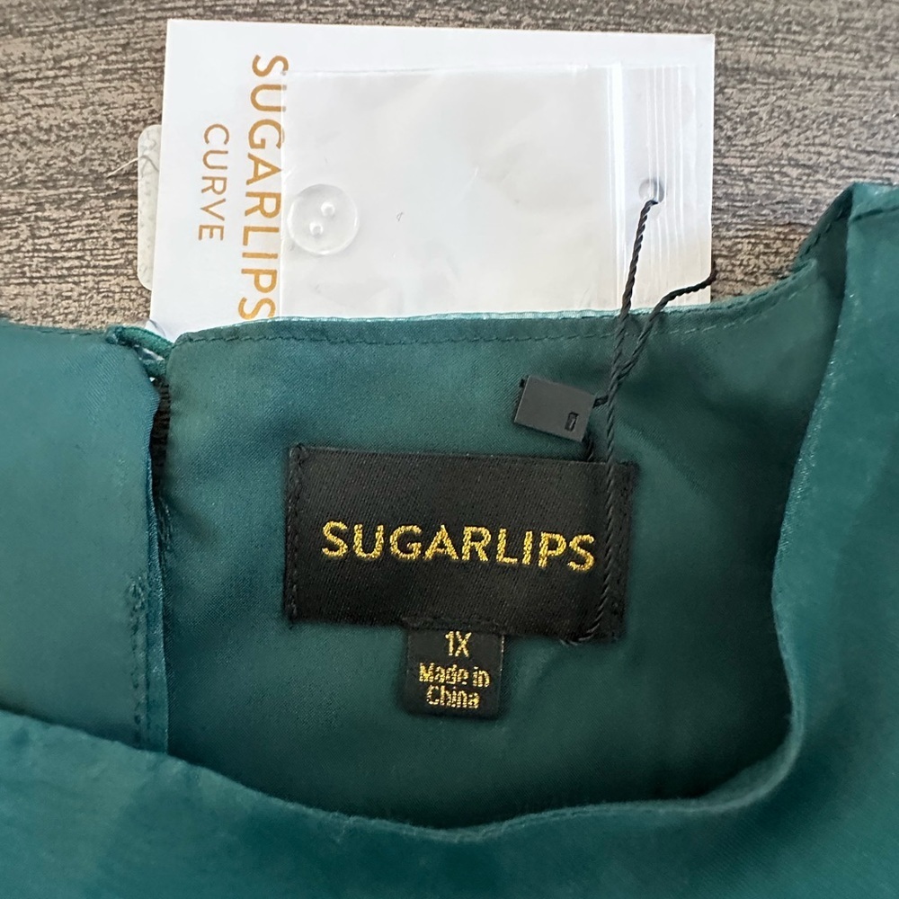 NWT Sugarlips Elegant Green Puff Sleeve Dress - Picture 7 of 8
